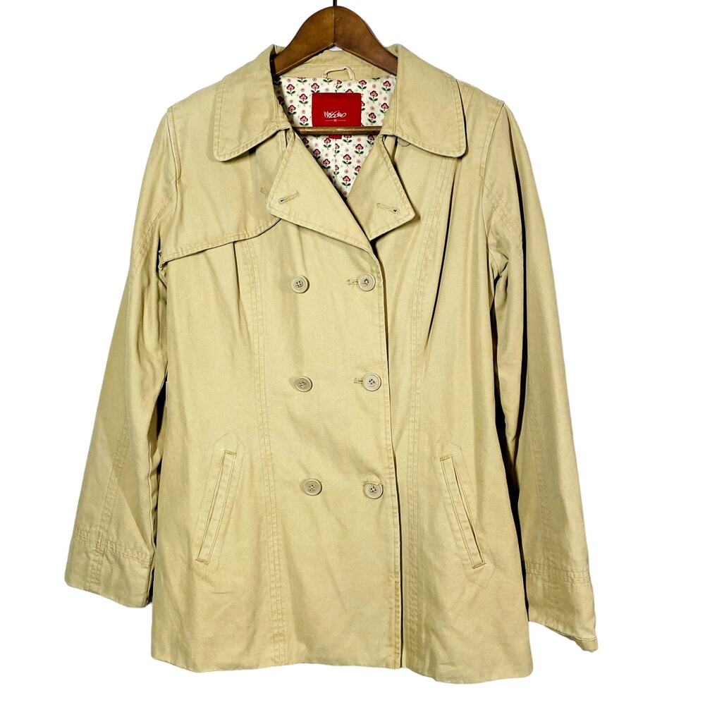Mossimo Floral Lined Field Jacket Safari Camel Tan Dual Button Front - L